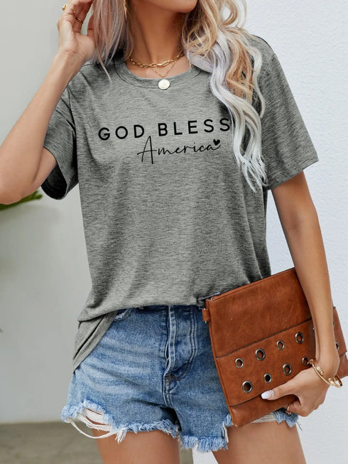 GOD BLESS AMERICA Graphic Short Sleeve Tee - MiamiTeenyWeenyBikini.Com
