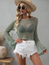 Openwork Flare Sleeve Cropped Cover Up - MiamiTeenyWeenyBikini.Com