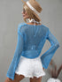Openwork Flare Sleeve Cropped Cover Up - MiamiTeenyWeenyBikini.Com