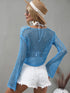 Openwork Flare Sleeve Cropped Cover Up - MiamiTeenyWeenyBikini.Com