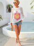 Flower Graphic Lace-Up Openwork Hooded Cover Up - MiamiTeenyWeenyBikni.Com