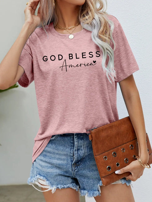 GOD BLESS AMERICA Graphic Short Sleeve Tee - MiamiTeenyWeenyBikini.Com