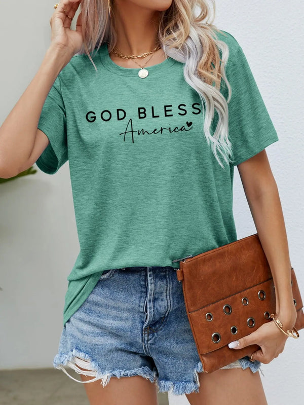 GOD BLESS AMERICA Graphic Short Sleeve Tee - MiamiTeenyWeenyBikini.Com