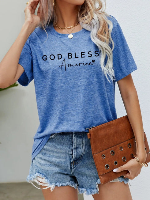 GOD BLESS AMERICA Graphic Short Sleeve Tee - MiamiTeenyWeenyBikini.Com