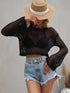 Openwork Flare Sleeve Cropped Cover Up - MiamiTeenyWeenyBikini.Com