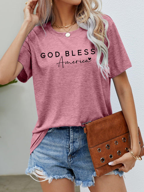 GOD BLESS AMERICA Graphic Short Sleeve Tee - MiamiTeenyWeenyBikini.Com
