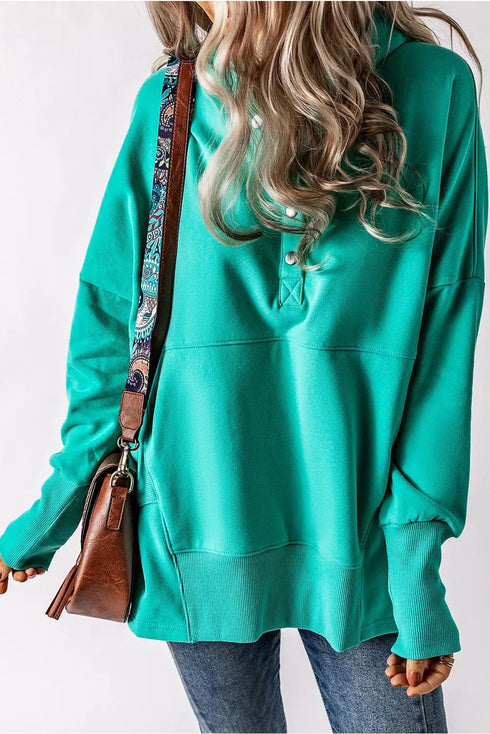 Quarter-Snap Dropped Shoulder Hoodie - MiamiTeenyWeenyBikini.Com