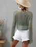 Openwork Flare Sleeve Cropped Cover Up - MiamiTeenyWeenyBikini.Com