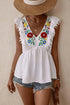 Embroidered Pom-Pom Trim Cap Sleeve Babydoll Top - MiamiTeenyWeenyBikini.Com