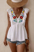 Embroidered Pom-Pom Trim Cap Sleeve Babydoll Top - MiamiTeenyWeenyBikini.Com