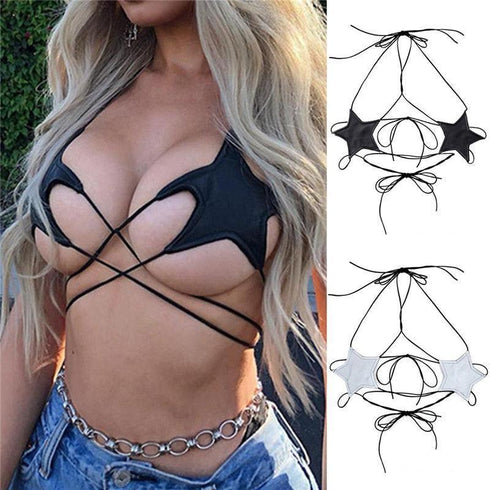 Punk Leather Black Star Bra Bustier - MiamiTeenyWeenyBikini.Com