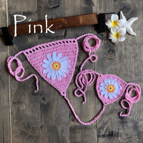 Handmade Crochet Flower Micro Bikini - Tops/ Bottoms