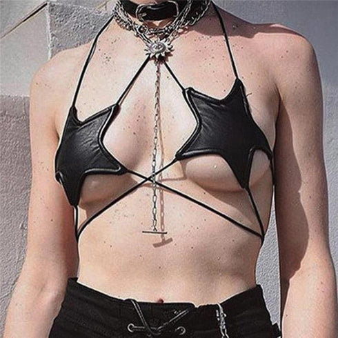 Punk Leather Black Star Bra Bustier