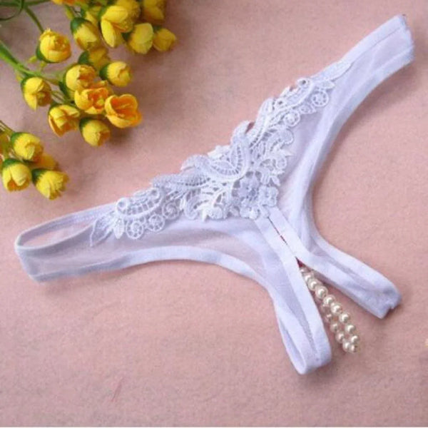 Lace G-String Crotch less Pearls Thong Panties - MiamiTeenyWeenyBikini.Com