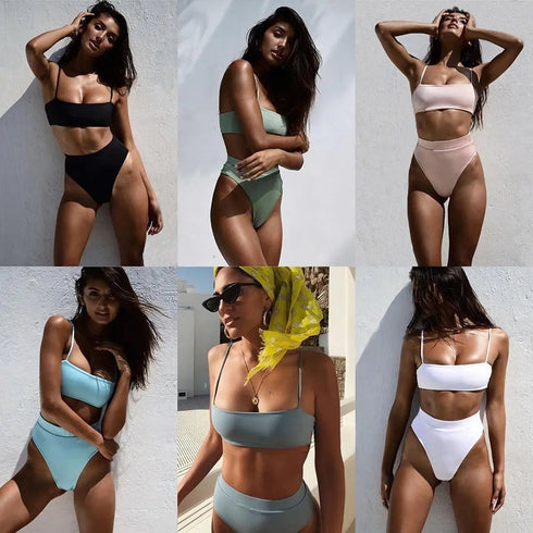 Solid Spaghetti Strap Bikini - MiamiTeenyWeenyBikii.Com