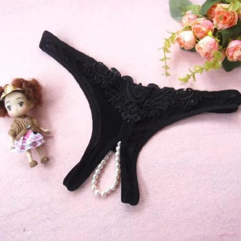 Lace G-String Crotch less Pearls Thong Panties - MiamiTeenyWeenyBikini.Com