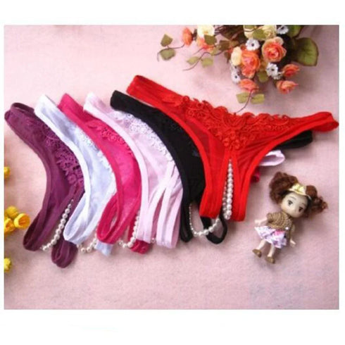 Lace G-String Crotch less Pearls Thong Panties - MiamiTeenyWeenyBikini.Com