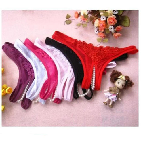 Lace G-String Crotch less Pearls Thong Panties - MiamiTeenyWeenyBikini.Com