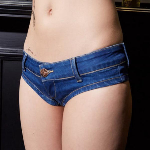 Blue Pole Dancing Crystal Micro Mini Jeans Shorts