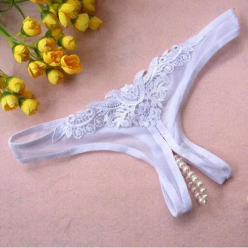 Lace G-String Crotch less Pearls Thong Panties - MiamiTeenyWeenyBikini.Com