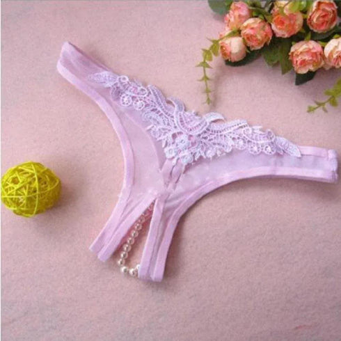 Lace G-String Crotch less Pearls Thong Panties - MiamiTeenyWeenyBikini.Com