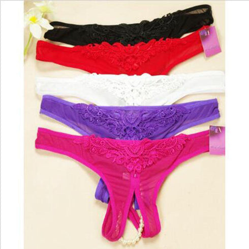 Lace G-String Crotch less Pearls Thong Panties