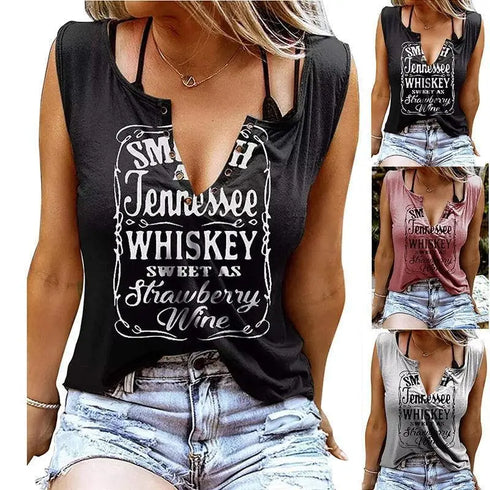 Whiskey V-neck Sleeveless Top - MiamiTeenyWeenyBikini.Com