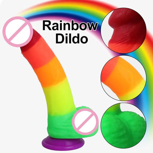 Rainbow Realistic Dildo - MiamiTeenyWeenyBikini.Com