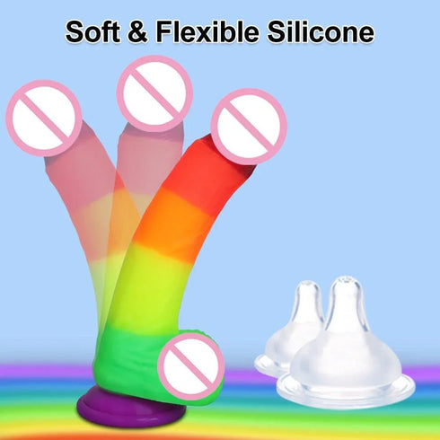 Rainbow Realistic Dildo - MiamiTeenyWeenyBikini.Com