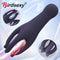 Purple silicone vibrating massage tool with textured tips and power button shown on a light background.