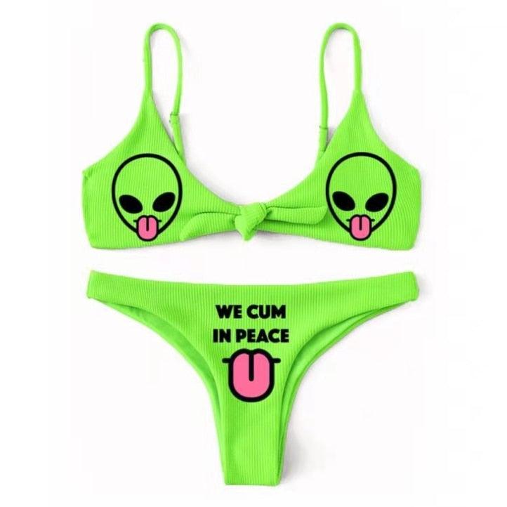 Alien Print Green Swimwear Miami Teeny Weeny Bikini