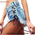 Vintage Snowflake Inelastic Denim Shorts With High Waist Straps Tassel. - Shorts
