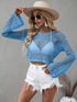Openwork Flare Sleeve Cropped Cover Up - MiamiTeenyWeenyBikini.Com