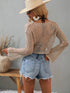Openwork Flare Sleeve Cropped Cover Up - MiamiTeenyWeenyBikini.Com