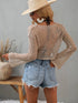 Openwork Flare Sleeve Cropped Cover Up - MiamiTeenyWeenyBikini.Com