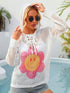 Flower Graphic Lace-Up Openwork Hooded Cover Up - MiamiTeenyWeenyBikni.Com