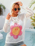 Flower Graphic Lace-Up Openwork Hooded Cover Up - MiamiTeenyWeenyBikni.Com
