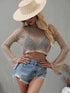 Openwork Flare Sleeve Cropped Cover Up - MiamiTeenyWeenyBikini.Com