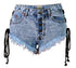 Vintage Snowflake Inelastic Denim Shorts With High Waist Straps Tassel. - Shorts
