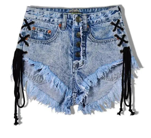 Vintage Tassel Denim Shorts - MiamiTeenyWeenyBikini.Com