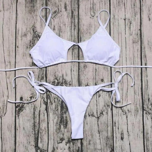 Solid Hollow Out Bandage Brazilian Bikini - Bikini