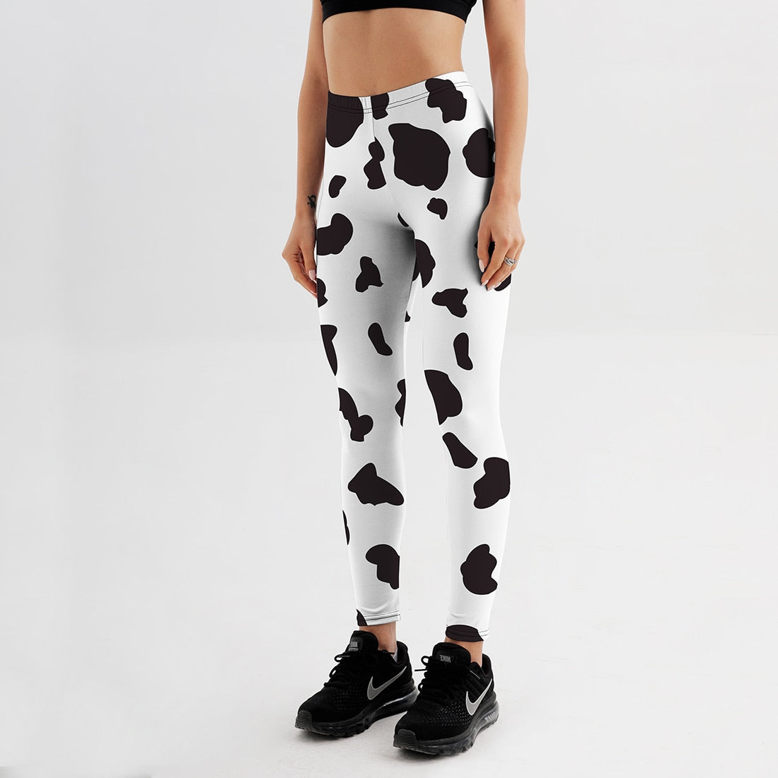 Cow Print Top-stitching Wideband Waist Sports Leggings